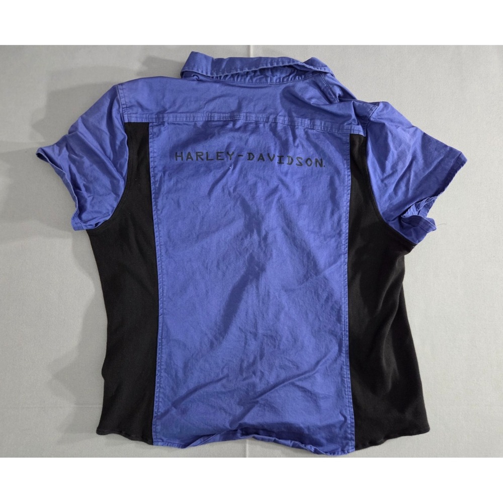 Harley Davidson Shirt Womens 2 Extra Large Wide Purple Black Zip Stretch Polo - Picture 2 of 7